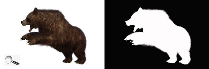 Fototapeta premium Isolated brown bear with clipping path and alpha channel on a transparent image background. Image is easy to use and suitable for all types of artwork and printing. 3d rendering, 3d illustration.
