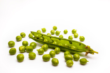 fresh organic peas isolated on white background