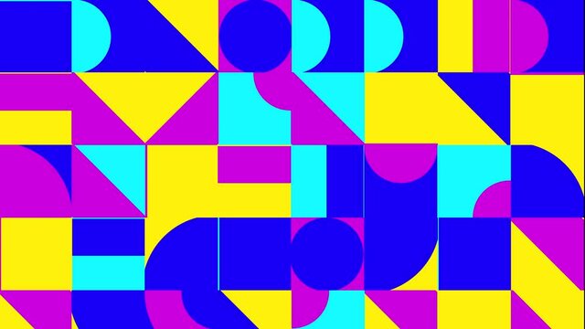 4K Seamless loop Bright modern abstract retro background with multicolored simple moving geometric shapes . Seamless loop