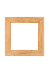 Decorative light yellow wooden square frame isolated on white background.