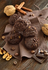 Chocolate rye biscuits with walnuts, vertical