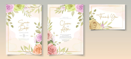Fototapeta na wymiar Soft floral wedding invitation template design