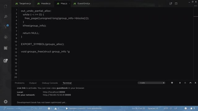 User interface mock up HUD of programmer code running on display, system 3D render animation seamless loop, technical software script, coding data and information, html database digital language