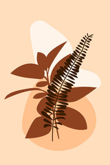 Fern leaf plant boho pattern background. Boho minimalist abstract plant illustration for design nursery wall decor, t shirt print, shop flyer, contemporary poster etc.