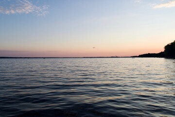 Fototapeta na wymiar Lake Turawa after sunset, with blue sky and few clouds