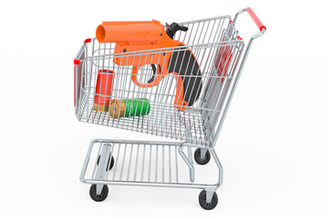 Fototapeta premium Shopping cart with signal pistol. 3D rendering
