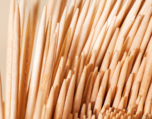 toothpicks arranged in bulk. Dental care accessory