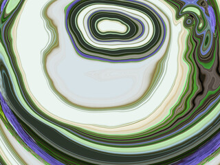 abstract fluid painting of tree crickets and ayes. layered circles in motion