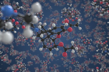 Heroin molecule made with balls, scientific molecular model. Chemical 3d rendering