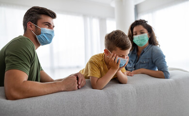 Modern family at preventive quarantine due to global pandemia