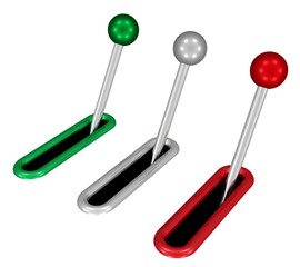 drei Hebel in den Farben der italienischen Flagge