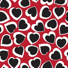 Red Heart shaped brush stroke seamless pattern background