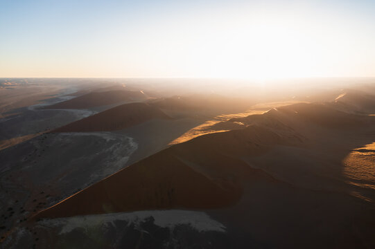 The desert of Namibia, aerial view. Natural scenery for travel to Africa.