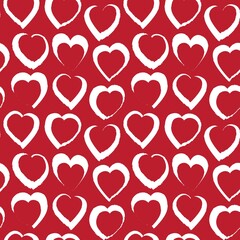 Red Heart shaped brush stroke seamless pattern background