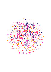 Pink Gift Round Background. Dot Isolated Illustration. Orange Confetti Decoration. Circle Yellow Rainbow Texture. Burst Frame.