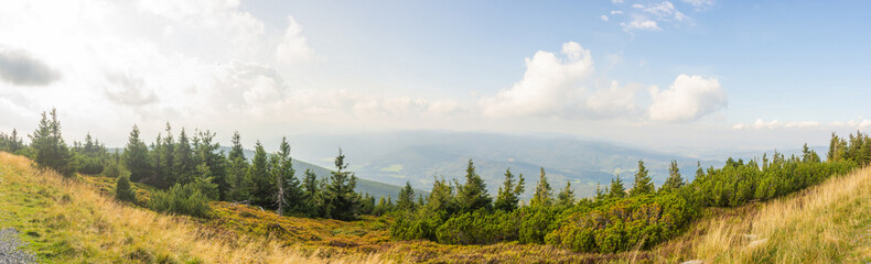 Panoramic view from the top of Serak mountain in Jesenik Czech Republic. Autumn mountains