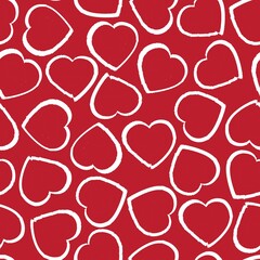 Fototapeta premium Red Heart shaped brush stroke seamless pattern background