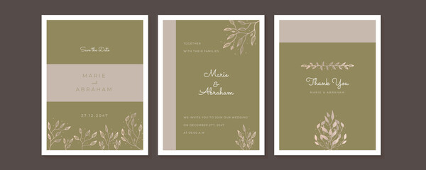 Wedding floral golden invitation card save the date design with pink flowers. Pink green geometry wedding invitation with floral and leaves. Vector birthday invitation for kid and baby