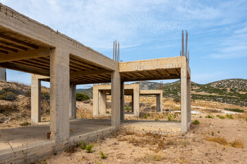 Greek holiday building under construction in Antiparos Island. Cyclades, Greece