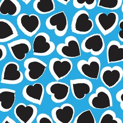 Blue Heart shaped brush stroke seamless pattern background