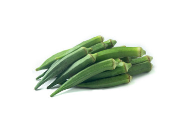 Indian vegetable named lady finger called Bhindi or fresh okra isolated on a black textured background