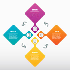 Web Template for circle diagram or presentation on light background. Business concept with four options. Infographic of technology process with 4 icons.