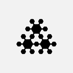 Logo of hexagons suitable for a technology company. Hi-tech pyramid. A Stylized Molecule. Vector logotype, design element or icon. Structure, chain of elements.