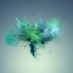 Explosion of green and blue powder