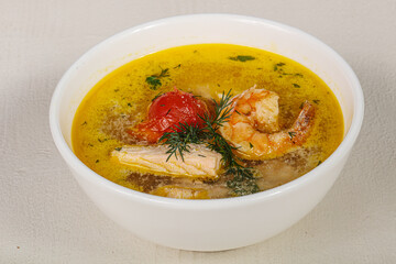 Fish soup with salmon and prawn