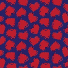 Red Navy Heart shaped brush stroke seamless pattern background