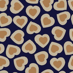 Brown Heart shaped brush stroke seamless pattern background