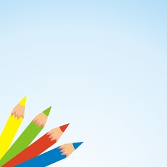 Four crayons, green, red, yellow and blue colors,  vector conceptual illustration