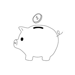 Piggy bank with coin vector icon. Saving money line illustration.