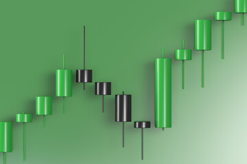 Growing market quotes. Japanese candlestick chart view. - obrazy, fototapety, plakaty