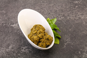 Green sauce pesto with basil