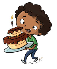 African American boy with birthday cake