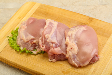 Raw chicken boneless and skinless leg
