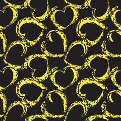 Yellow Heart shaped brush stroke seamless pattern background