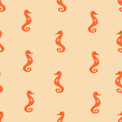 seamless pattern with seahorses on color in orange background