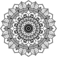 Ornament mandala with flower, black and white, coloring book page. Decorative elements.