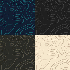 Topography patterns. Seamless elevation map tiles. Awesome isoline background. Cool tileable patterns. Vector illustration.