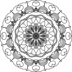 Ornament mandala with flower, black and white, coloring book page. Decorative elements.