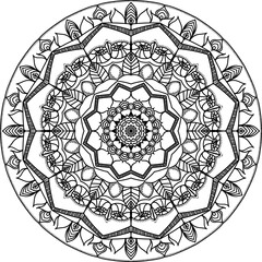 Ornament mandala with flower, black and white, coloring book page. Decorative elements.