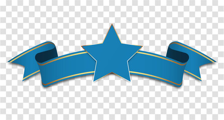 Fototapeta premium blue vintage ribbon with blue star banner label on transparent background