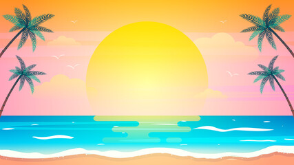 Fototapeta na wymiar Sunset on summer beach background vector illustration
