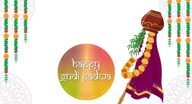 Happy Gudi Padwa Greetings Festival Indian new year animated
