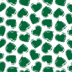 Green Heart shaped brush stroke seamless pattern background