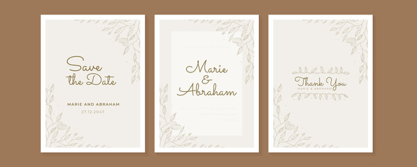 Obraz na płótnie Canvas Minimalist wedding invitation card template design, floral black line art ink drawing with square frame on light grey