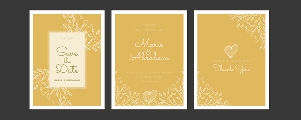 Ornate wedding invitation, table number, menu and place card. Swirl floral templates. Classic vintage design.