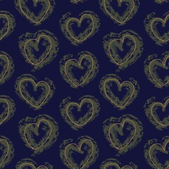 Green Heart shaped brush stroke seamless pattern background